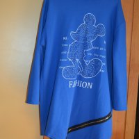 Есенна асиметрична тъмно синя спортна туника/блуза с качулка, с камъни и асиметричен цип, снимка 1 - Блузи с дълъг ръкав и пуловери - 43085724