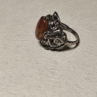 Стар сребърен пръстен с кехлибар (194), снимка 3 - Пръстени - 43122257