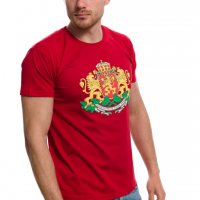 Нова мъжка червена тениска с релефен трансферен печат Герб на България, снимка 5 - Тениски - 29889507