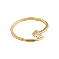 Нежен сребърен пръстен с 14к златно покритие, цирконий, снимка 2 - Пръстени - 44042520