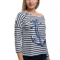 Нова дамска моряшка блуза с паднало рамо, трансферен печат Котва, снимка 3 - Блузи с дълъг ръкав и пуловери - 28375572