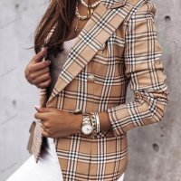 Двуредно карирано сако с дълъг ръкав и щампа, 3цвята , снимка 4 - Сака - 39986780