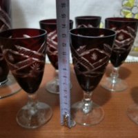 Цветен червен кристал чаши с гарафа, снимка 8 - Антикварни и старинни предмети - 43342861