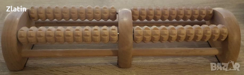 Дървен масажор за крака с 2 ролки + чесалка за гръб, снимка 1