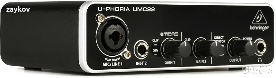 Behringer UMC22 Audiophile 2x2, 48 kHz USB аудио интерфейс с Midas микрофонен предусилвател, снимка 1