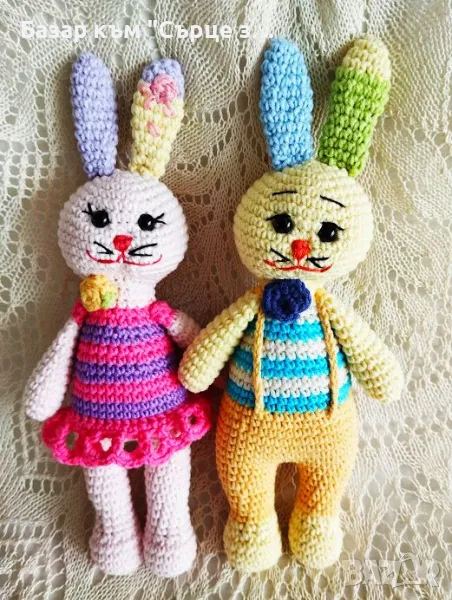 Плетени играчки - зайци и котки, снимка 1