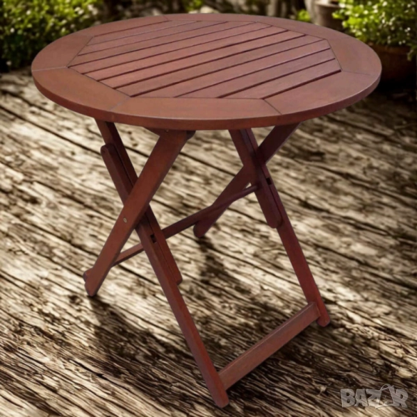 Маса сгъваема Muhler Meranti - Ø70xH74cm, дърво, снимка 1