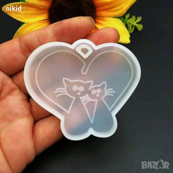 2 котки котета коте в сърце Свети Валентин силиконов молд форма фондан шоколад смола висулка колие , снимка 1