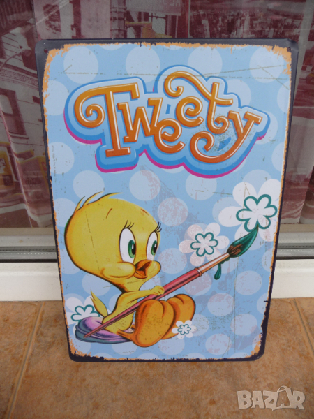 Метална табела комикс герой Туити Tweety пиле анимация четка, снимка 1