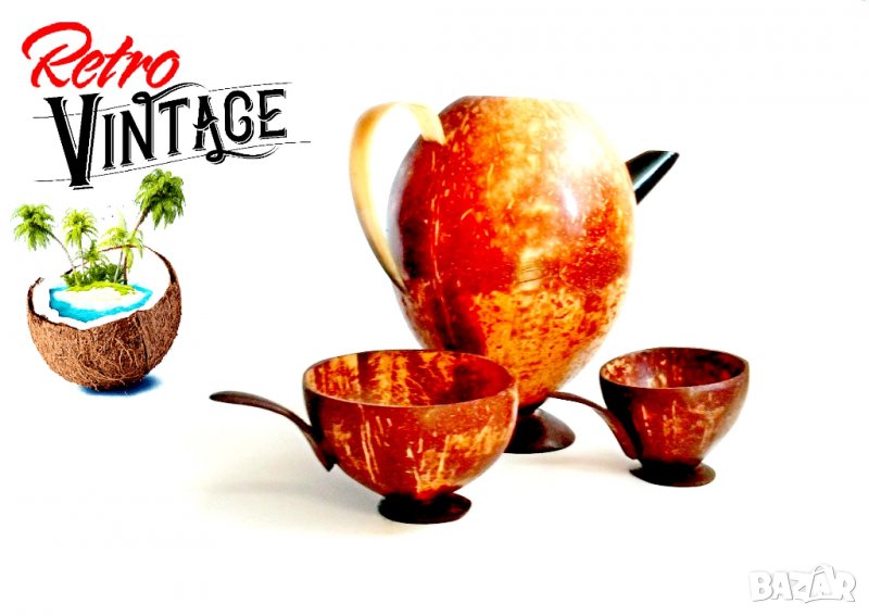 Кана и чаши от кокосов орех, снимка 1