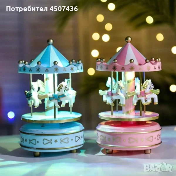 Луксозна музикална кутия с въртележка 4 коня, снимка 1