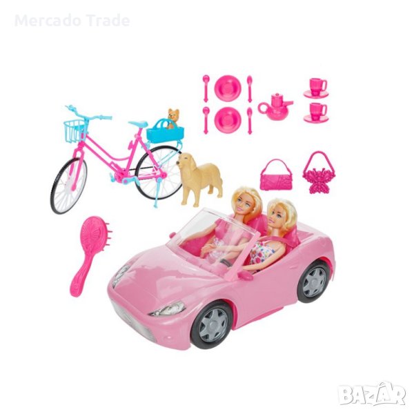 Кукли Mercado Trade, Бети с кола и велосипед, Розов, снимка 1