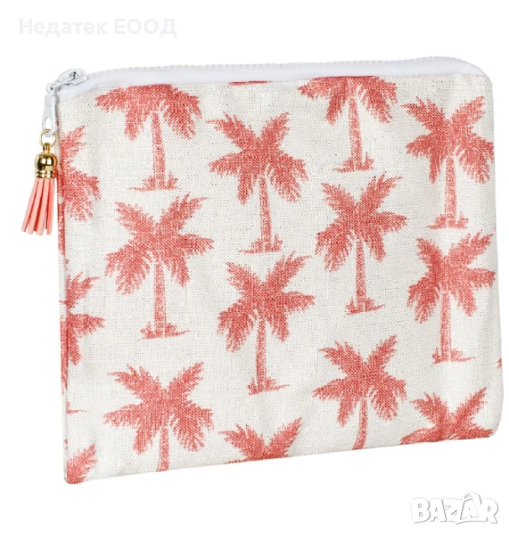 Несесер за таолетни принадлежности с дизайн на палми, Бял - Розов, 23x17см., снимка 1