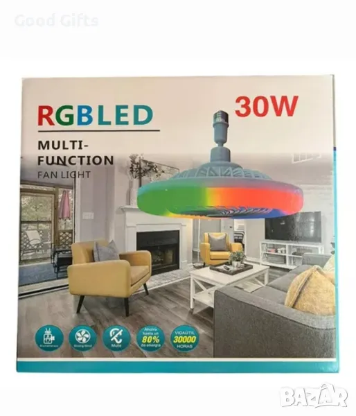 2в1 Smart LED RGB Лампа Вентилатор за таван с дистанционно , снимка 1