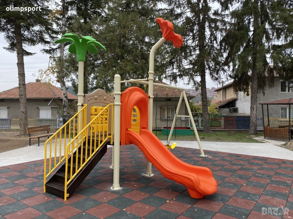 Комбинирано детско съоръжение Цвете – люлка – пързалка – игра морски шах – размери Д/Ш/В – 512/285/3, снимка 1