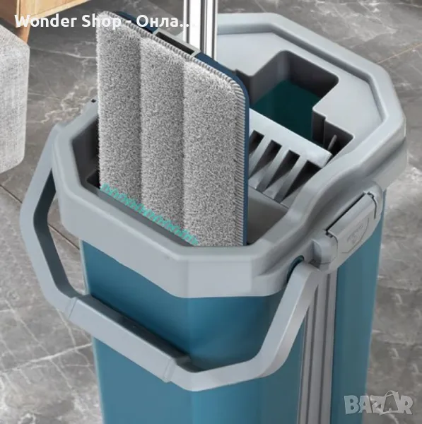 🧼 Комплект за почистване с плосък моп и кофа със система за изстискване 🧼, снимка 1