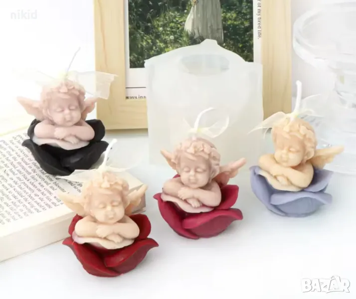 3D Дете бебе в цвете поникнало силиконов молд форма шоколад гипс смола свещ декор, снимка 1