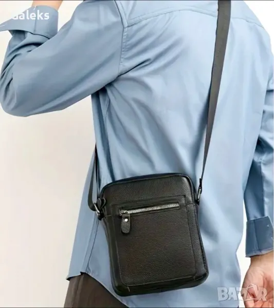 Бутикова, удобна и практична чантичка за през рамо /Черна и Кафява естест. кожа!, снимка 1