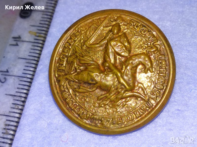 СТАРИННО ПОЗЛАТЕНО МЕТАЛНО КОПЧЕ с РИЦАР на КОН и НАДПИС МАЙСТОРСТКА ИЗРАБОТКА 41042, снимка 1