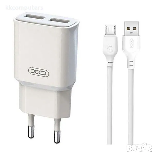 Зарядно/Адаптер 220V / XO-L92C 2.4A / 2xUSB QC 3.0 / + USB - Micro-USB Кабел / Бял / Баркод : 456421, снимка 1