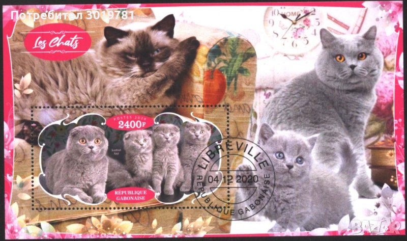 Клеймован блок Фауна Котки 2020 от Габон, снимка 1