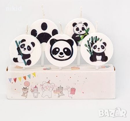 5 бр свещи свещ Панда мече за торта Рожден ден детско парти топери топер, снимка 1