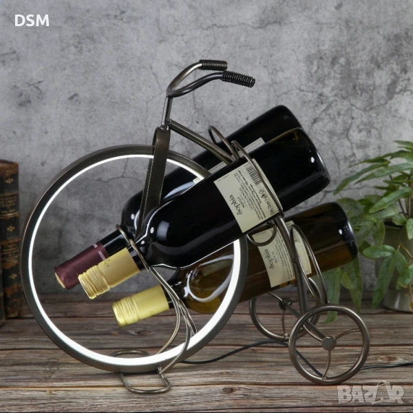 Нова Метална Лампа Велосипед - Колело Поставка за 4бр Бутилки, снимка 1