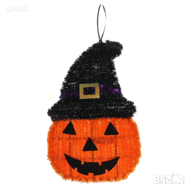 Halloween / Хелоуин декоративна тиква с шапка и тинсел, 23x37см_1255051, снимка 1
