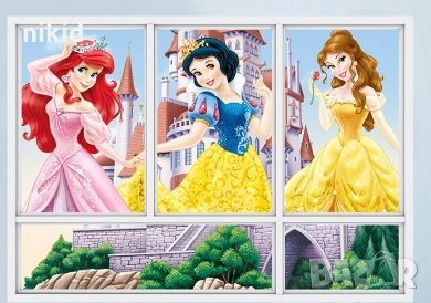 3 принцеси Белл Ариел Снежанка стикер лепенка за стена или гардероб детска самозалепващ, снимка 1