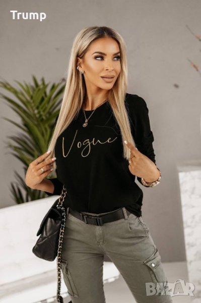 Ежедневна блуза с бродирана надпис Vogue, цвят черен, снимка 1