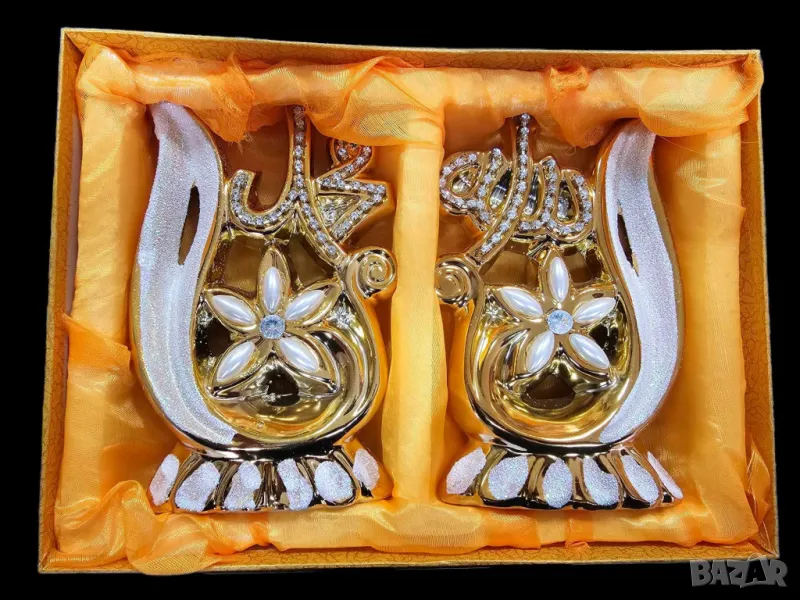 Комплект от 2 броя луксозни статуетки с бляскави и флорални елементи, версия на Аллах, снимка 1