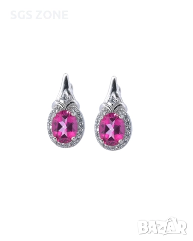 обеци с естествен розов топаз, снимка 2 - Обеци - 51987313