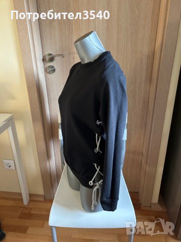 Дамска черна блуза с връзки, снимка 7 - Блузи с дълъг ръкав и пуловери - 43076179