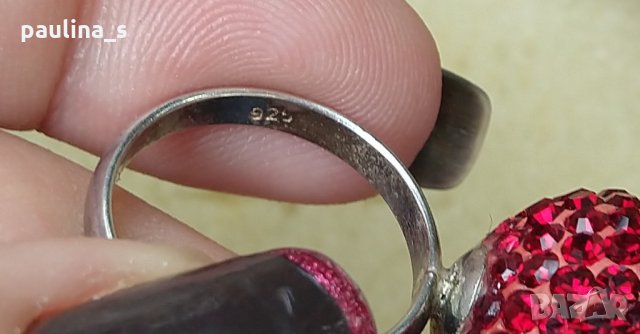 Сребърен пръстен проба 925 / червена топка с кристали "Swarovski" , снимка 11 - Пръстени - 26293568