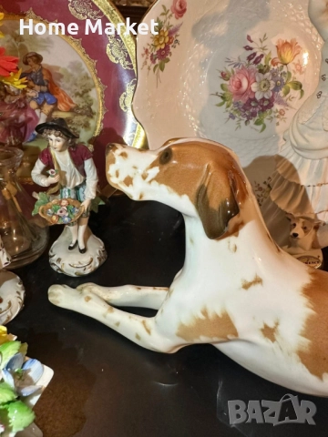 Lomonosov USSR Circa  1950 porcelain English Pointer dog - изящен и огромен сетер, снимка 4 - Антикварни и старинни предмети - 52791333