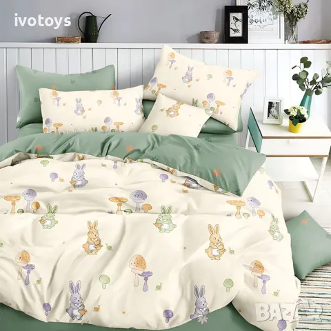 Двулицево спално бельо с ластик (размер за приста), 4 части - Модел WS17001