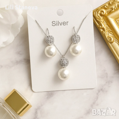 Класически комплект колие и обеци с перли. , снимка 4 - Колиета, медальони, синджири - 51467959