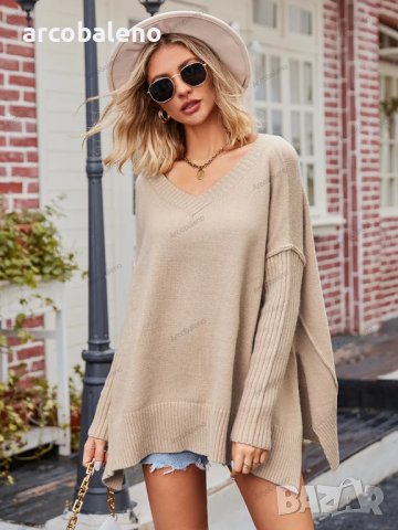 Дамски моден с голям размер секси пуловер с V-образно деколте, 2цвята - 023 , снимка 6 - Блузи с дълъг ръкав и пуловери - 43204764