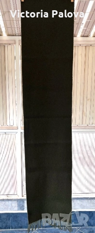 Тъмнозелен кашмирен шал 140см на 28см, снимка 4 - Шалове - 53576238