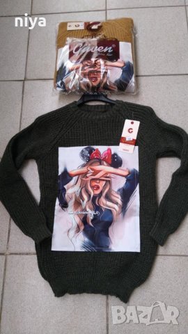 Нови! Пуловер с две лица, блондинка, фотограф и фен на Мини Маус , снимка 5 - Блузи с дълъг ръкав и пуловери - 27105843