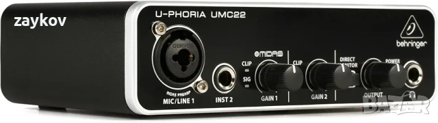 Behringer UMC22 Audiophile 2x2, 48 kHz USB аудио интерфейс с Midas микрофонен предусилвател