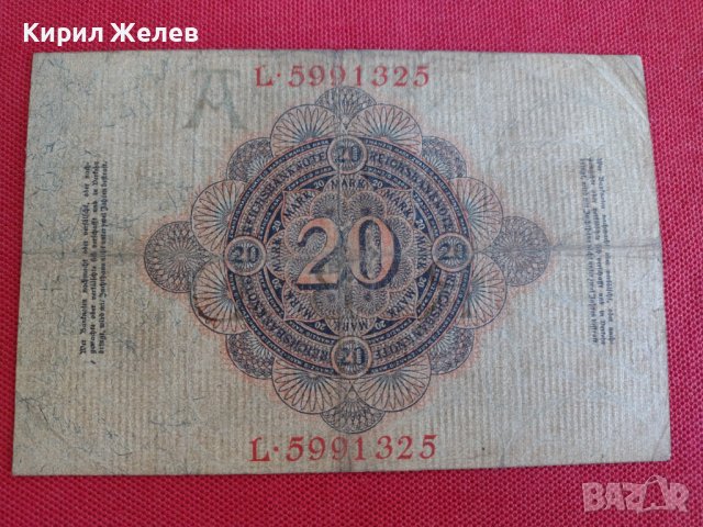 Райх банкнота  20 марки 1914г. Германия перфектна за колекция 28306, снимка 8 - Нумизматика и бонистика - 37152758