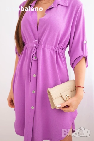 Дамска рокля с копчета и връзка на талията, 14цвята , снимка 5 - Рокли - 47244578