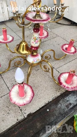 винтидж полилеи месинг порцелан, снимка 3 - Антикварни и старинни предмети - 50236186