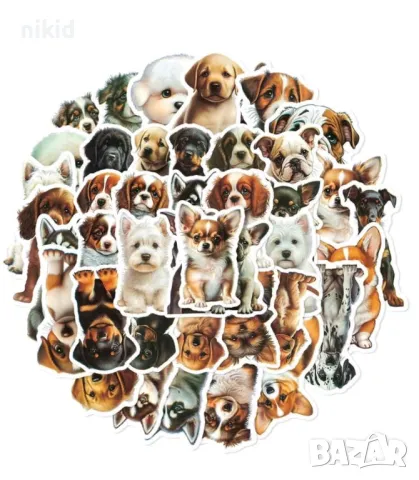 4 вид 50 бр Куче кучета кученца самозалепващи лепенки стикери за украса декор картонена торта, снимка 3 - Други - 49899347