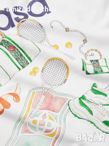 CASABLANCA White Tennis Equipement Sportif Logo Print Мъжка Тениска size XL (L), снимка 8 - Тениски - 47273738