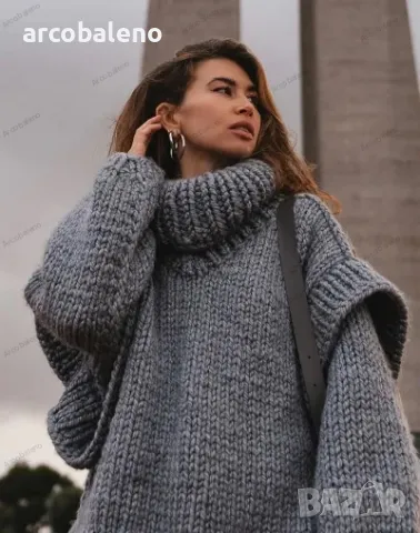 Нов дамски пухкав пуловер с висока яка и дълъг ръкав, 3цвята , снимка 10 - Блузи с дълъг ръкав и пуловери - 47469616