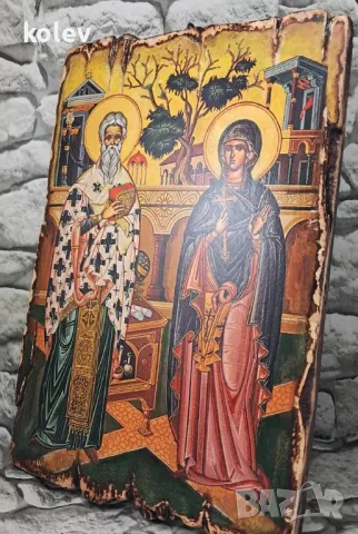 Икона Свети Киприан и Иустина,за закрила и предпазване от магии,уроки и негативно влияние 30/20 см, снимка 2 - Икони - 36342065