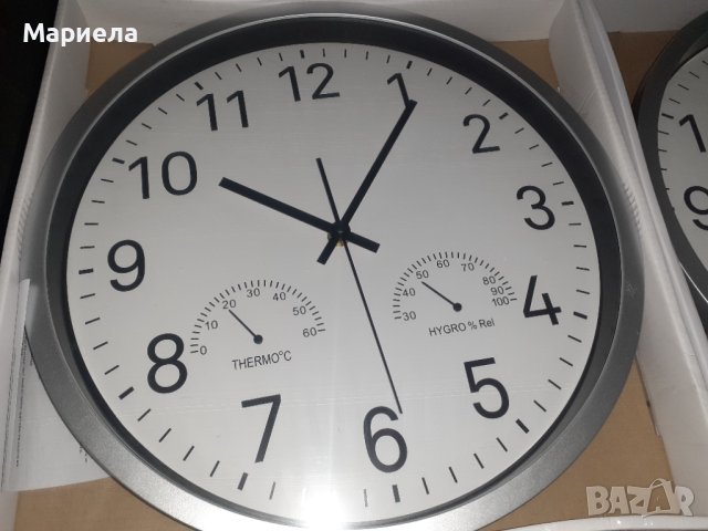 Часовник с температура и влага , Сив часовник с термометър и влагомер 35см