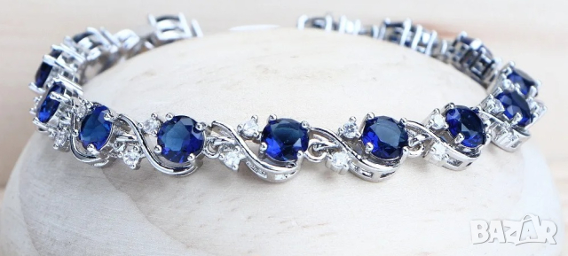Сребърен комплект със сапфири, снимка 5 - Бижутерийни комплекти - 44887391